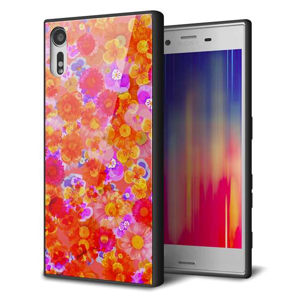 softbank エクスペリア XZs 602SO 強化ガラス&TPUスマホケース ガラプリ【SC871 リバティプリント フルールドパルファン(レッド)】
