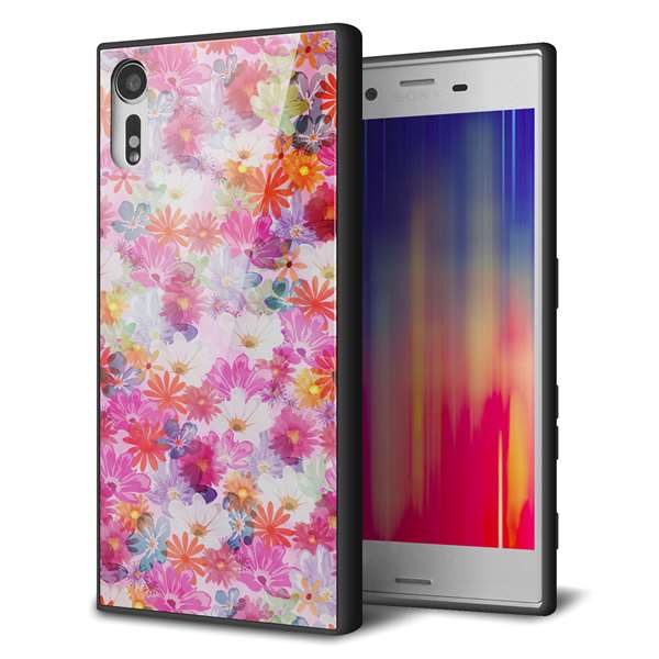 softbank エクスペリア XZs 602SO 強化ガラス&TPUスマホケース ガラプリ【SC874 リバティプリント プレスドフラワー(ピンク)】