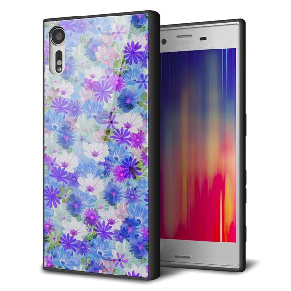 softbank エクスペリア XZs 602SO 強化ガラス&TPUスマホケース ガラプリ【SC875 リバティプリント プレスドフラワー(ブルー)】