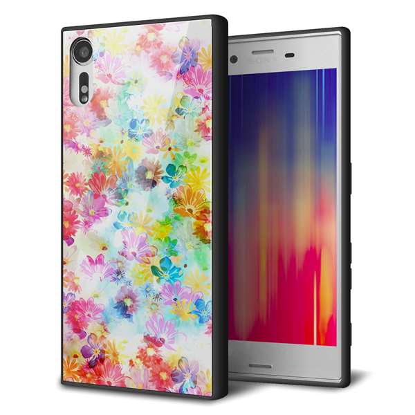 softbank エクスペリア XZs 602SO 強化ガラス&TPUスマホケース ガラプリ【SC876 リバティプリント プレスドフラワー(ホワイト)】