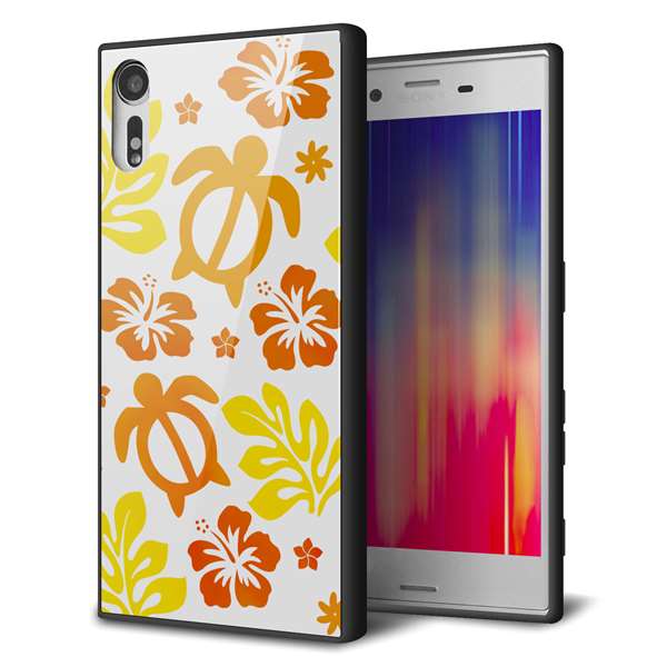 softbank エクスペリア XZs 602SO 強化ガラス&TPUスマホケース ガラプリ【SC877 ハワイアンアロハホヌ(イエロー)】