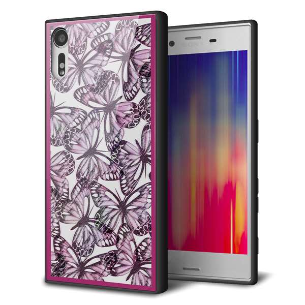 softbank エクスペリア XZs 602SO 強化ガラス&TPUスマホケース ガラプリ【SC904 ガーデンバタフライ ピンク】