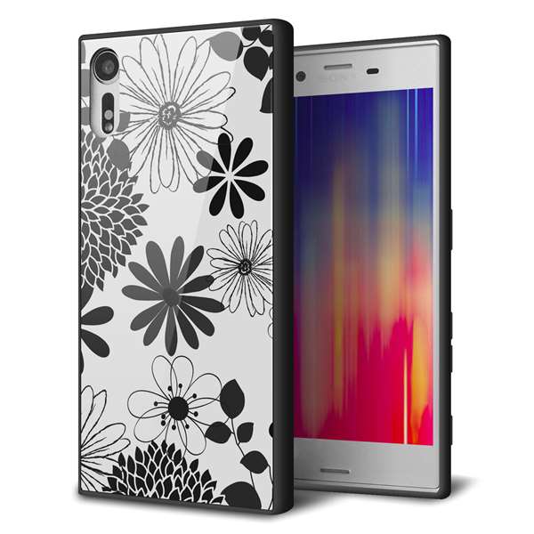 softbank エクスペリア XZs 602SO 強化ガラス&TPUスマホケース ガラプリ【SC912 花柄モノトーン 01】