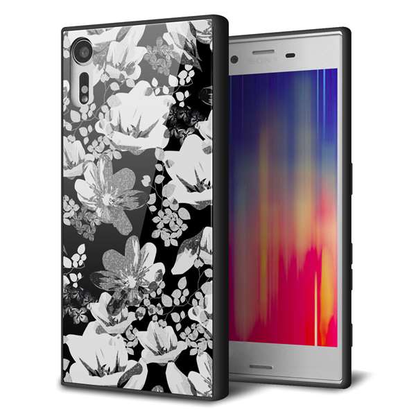 softbank エクスペリア XZs 602SO 強化ガラス&TPUスマホケース ガラプリ【SC913 花柄モノトーン 02】