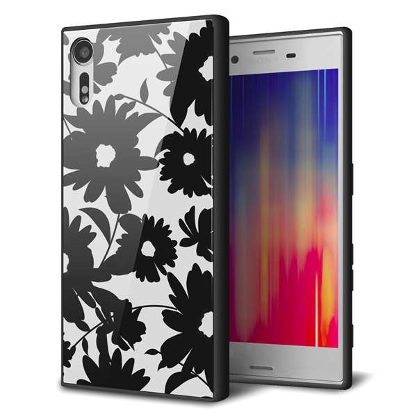 softbank エクスペリア XZs 602SO 強化ガラス&TPUスマホケース ガラプリ【SC916 花柄モノトーン 05】