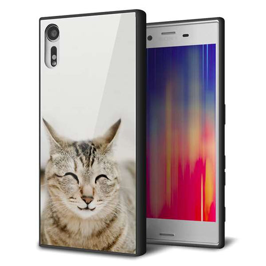 softbank エクスペリア XZs 602SO 強化ガラス&TPUスマホケース ガラプリ【VA801 笑福ねこ】