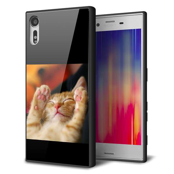 softbank エクスペリア XZs 602SO 強化ガラス&TPUスマホケース ガラプリ【VA804 爆睡するネコ】