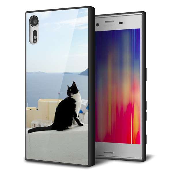 softbank エクスペリア XZs 602SO 強化ガラス&TPUスマホケース ガラプリ【VA805 ネコと地中海】