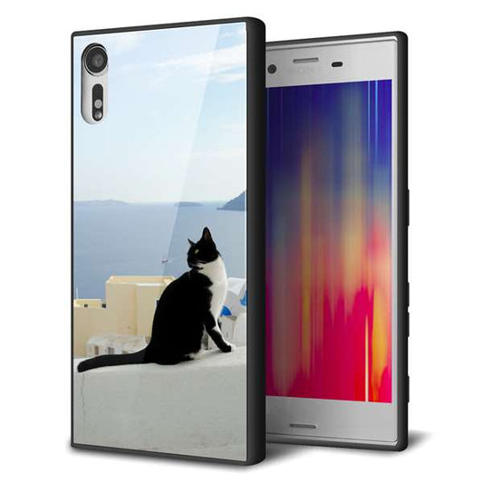 softbank エクスペリア XZs 602SO 強化ガラス&TPUスマホケース ガラプリ【VA805 ネコと地中海】