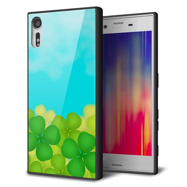 softbank エクスペリア XZs 602SO 強化ガラス&TPUスマホケース ガラプリ【VA820 四葉のクローバー畑】