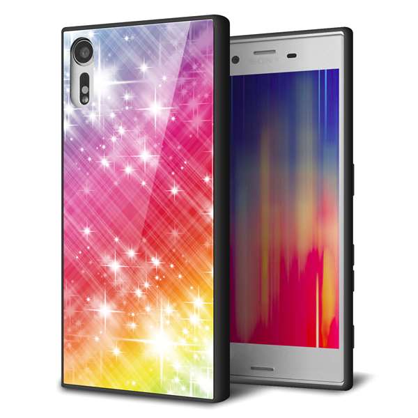 softbank エクスペリア XZs 602SO 強化ガラス&TPUスマホケース ガラプリ【VA872 レインボーフレーム】