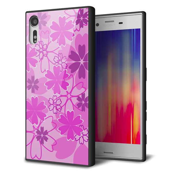 softbank エクスペリア XZs 602SO 強化ガラス&TPUスマホケース ガラプリ【VA961 重なり合う花 ピンク】