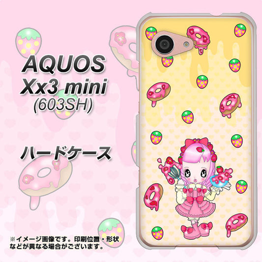 SoftBank アクオス Xx3 mini 603SH 高画質仕上げ 背面印刷 ハードケース【AG815 ストロベリードーナツ(水玉黄)】