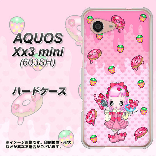 SoftBank アクオス Xx3 mini 603SH 高画質仕上げ 背面印刷 ハードケース【AG816 ストロベリードーナツ(水玉ピンク)】