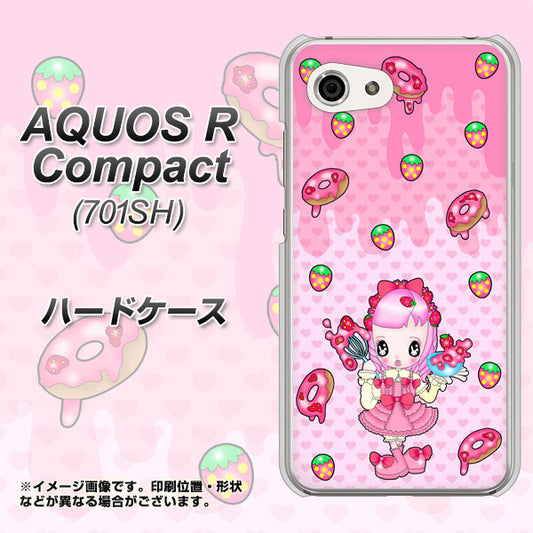 Softbank アクオスR コンパクト 701SH 高画質仕上げ 背面印刷 ハードケース【AG816 ストロベリードーナツ(水玉ピンク)】