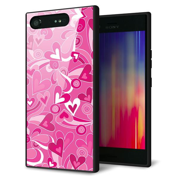 SoftBank エクスペリア XZ1 701SO 強化ガラス&TPUスマホケース ガラプリ【383 ピンクのハート】