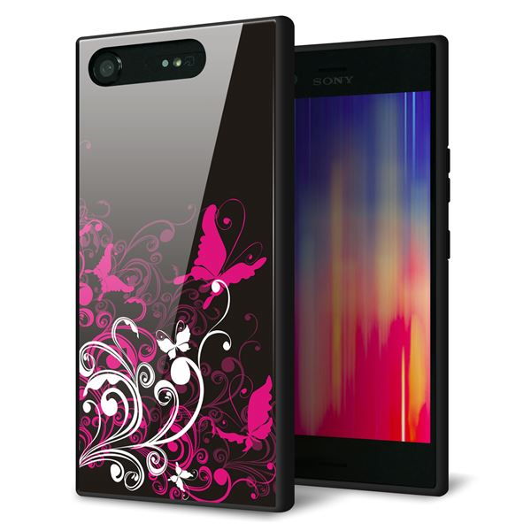 SoftBank エクスペリア XZ1 701SO 強化ガラス&TPUスマホケース ガラプリ【585 闇に舞う蝶】