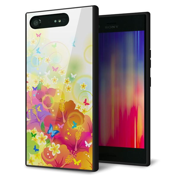 SoftBank エクスペリア XZ1 701SO 強化ガラス&TPUスマホケース ガラプリ【647 ハイビスカスと蝶】
