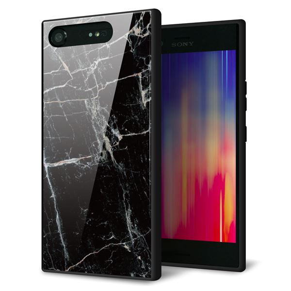 SoftBank エクスペリア XZ1 701SO 強化ガラス&TPUスマホケース ガラプリ【KM867 大理石BK】