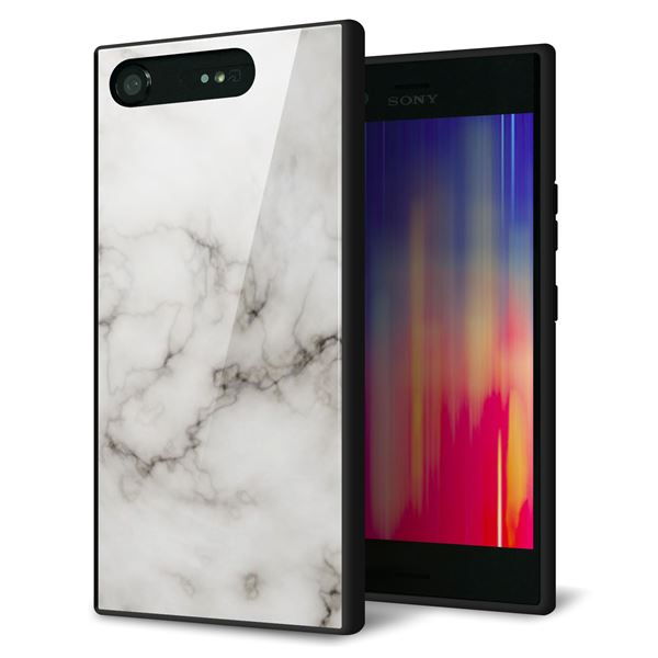 SoftBank エクスペリア XZ1 701SO 強化ガラス&TPUスマホケース ガラプリ【KM871 大理石WH】