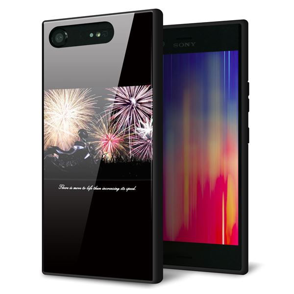 SoftBank エクスペリア XZ1 701SO 強化ガラス&TPUスマホケース ガラプリ【KM878 バイクと花火】