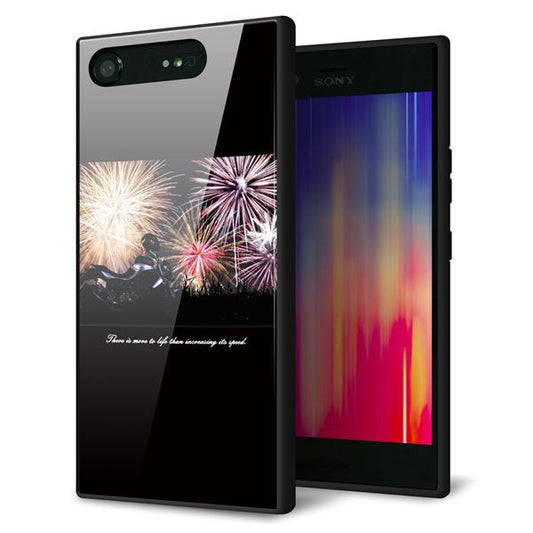 SoftBank エクスペリア XZ1 701SO 強化ガラス&TPUスマホケース ガラプリ【KM878 バイクと花火】