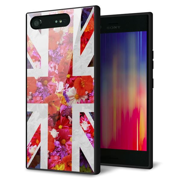SoftBank エクスペリア XZ1 701SO 強化ガラス&TPUスマホケース ガラプリ【SC801 ユニオンジャック リアルフラワー】