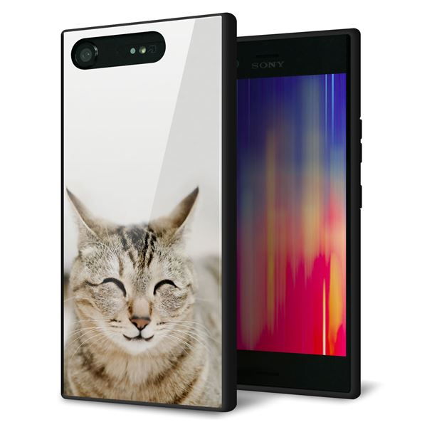 SoftBank エクスペリア XZ1 701SO 強化ガラス&TPUスマホケース ガラプリ【VA801 笑福ねこ】