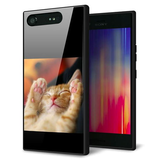 SoftBank エクスペリア XZ1 701SO 強化ガラス&TPUスマホケース ガラプリ【VA804 爆睡するネコ】