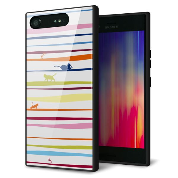 SoftBank エクスペリア XZ1 701SO 強化ガラス&TPUスマホケース ガラプリ【YA893 ストライプネコ02 L】