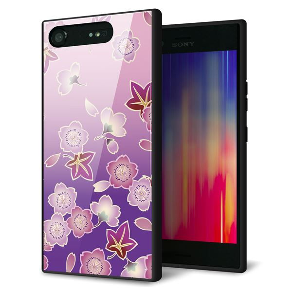 SoftBank エクスペリア XZ1 701SO 強化ガラス&TPUスマホケース ガラプリ【YJ324 和柄 桜 もみじ】