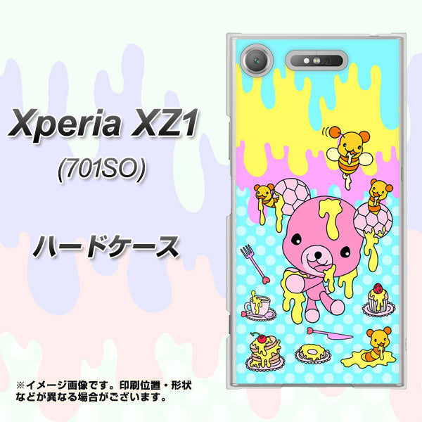SoftBank エクスペリア XZ1 701SO 高画質仕上げ 背面印刷 ハードケース【AG821 ハニベア(水玉水色)】