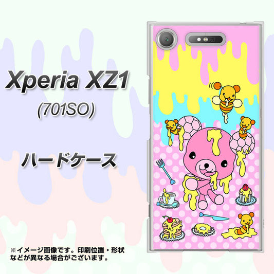SoftBank エクスペリア XZ1 701SO 高画質仕上げ 背面印刷 ハードケース【AG822 ハニベア（水玉ピンク）】