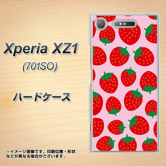 SoftBank エクスペリア XZ1 701SO 高画質仕上げ 背面印刷 ハードケース【SC813 小さいイチゴ模様 レッドとピンク】