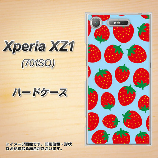 SoftBank エクスペリア XZ1 701SO 高画質仕上げ 背面印刷 ハードケース【SC814 小さいイチゴ模様 レッドとブルー】