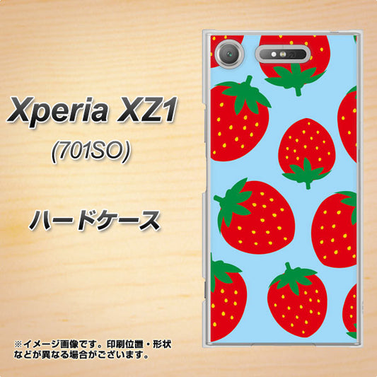 SoftBank エクスペリア XZ1 701SO 高画質仕上げ 背面印刷 ハードケース【SC821 大きいイチゴ模様レッドとブルー】