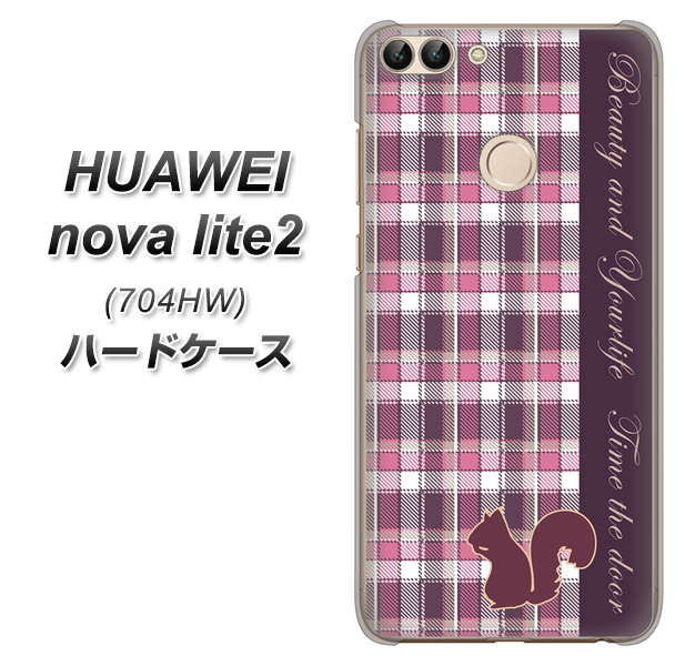 SoftBank HUAWEI nova lite 2 704HW 高画質仕上げ 背面印刷 ハードケース【519 チェック柄にリス】