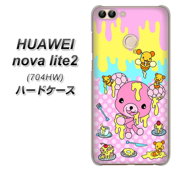 SoftBank HUAWEI nova lite 2 704HW 高画質仕上げ 背面印刷 ハードケース【AG822 ハニベア(水玉ピンク)】
