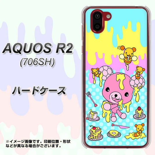 softbank アクオス R2 706SH 高画質仕上げ 背面印刷 ハードケース【AG821 ハニベア(水玉水色)】