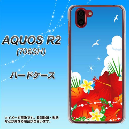 AQUOS R2 706SH SoftBank VA821 ハイビスカスと青空 ハードケース 背面印刷
