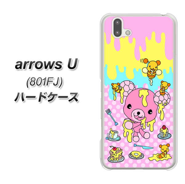 softbank arrows U 801FJ 高画質仕上げ 背面印刷 ハードケース【AG822 ハニベア(水玉ピンク)】
