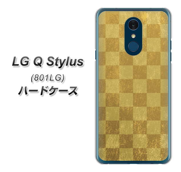 Y!mobile LG Q Stylus 801LG 高画質仕上げ 背面印刷 ハードケース【619 市松模様-金(骨董風に傷んだイメージ)】