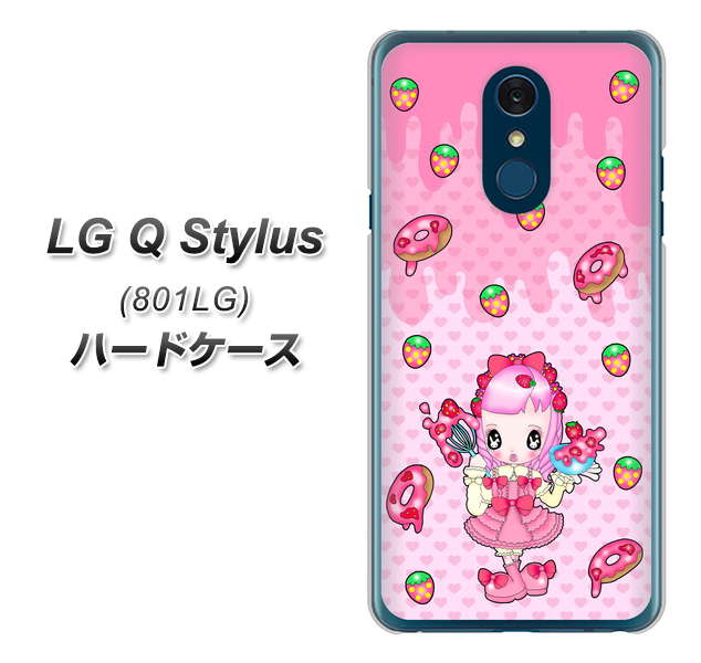 Y!mobile LG Q Stylus 801LG 高画質仕上げ 背面印刷 ハードケース【AG816 ストロベリードーナツ(水玉ピンク)】