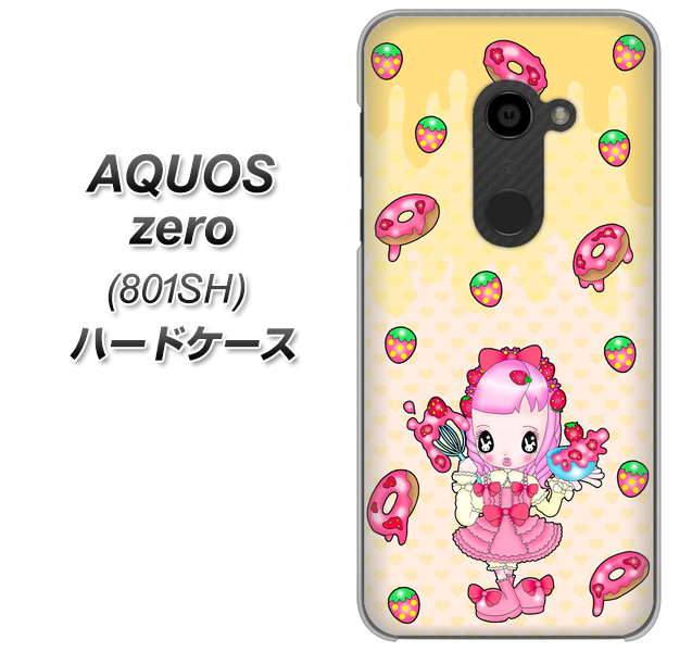 SoftBank アクオスゼロ 801SH 高画質仕上げ 背面印刷 ハードケース【AG815 ストロベリードーナツ(水玉黄)】