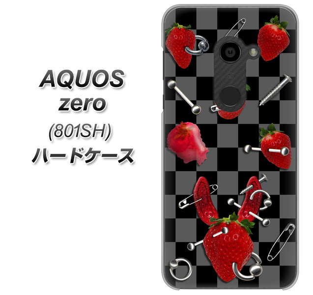SoftBank アクオスゼロ 801SH 高画質仕上げ 背面印刷 ハードケース【AG833 苺パンク(黒)】