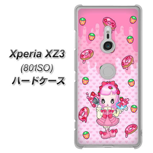 SoftBank エクスペリア XZ3 801SO 高画質仕上げ 背面印刷 ハードケース【AG816 ストロベリードーナツ（水玉ピンク）】