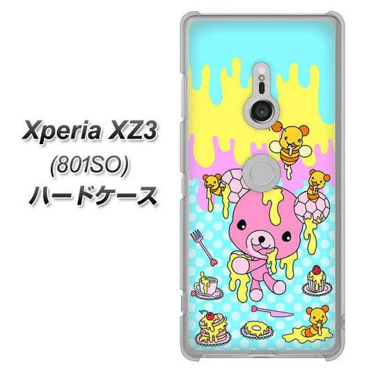 SoftBank エクスペリア XZ3 801SO 高画質仕上げ 背面印刷 ハードケース【AG821 ハニベア（水玉水色）】