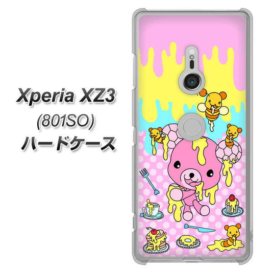 SoftBank エクスペリア XZ3 801SO 高画質仕上げ 背面印刷 ハードケース【AG822 ハニベア（水玉ピンク）】