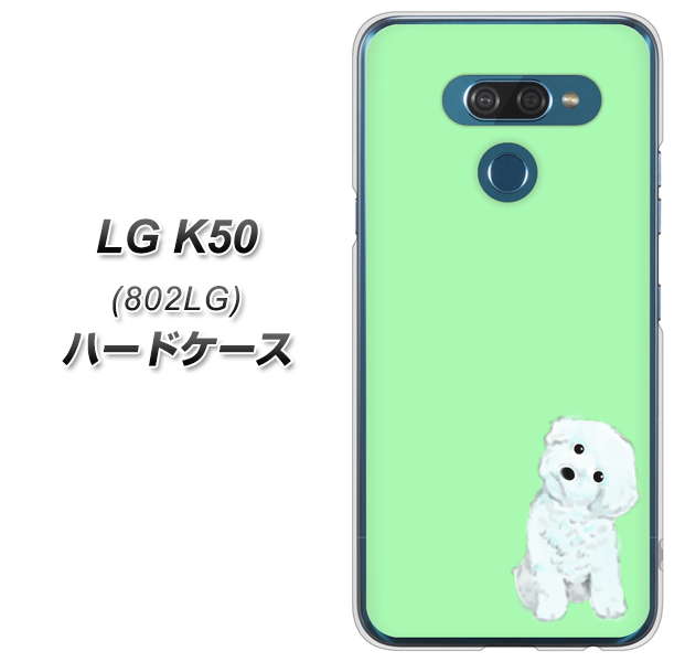 softbank LG K50 802LG 高画質仕上げ 背面印刷 ハードケース【YJ071 トイプードルホワイト(グリーン)】