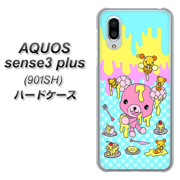 SoftBank アクオスセンス3 プラス 901SH 高画質仕上げ 背面印刷 ハードケース【AG821 ハニベア(水玉水色)】